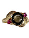 18k Gold & Ruby Ring with a Smoky Quartz Gemstone in Center, Size 4.7.-EZ Jewelry and Decor