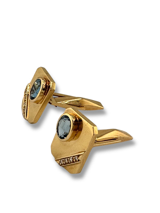 18k Gold , Blue Topaz, and Diamond Cufflinks 8.73 grams. A Gift for a Classy Man