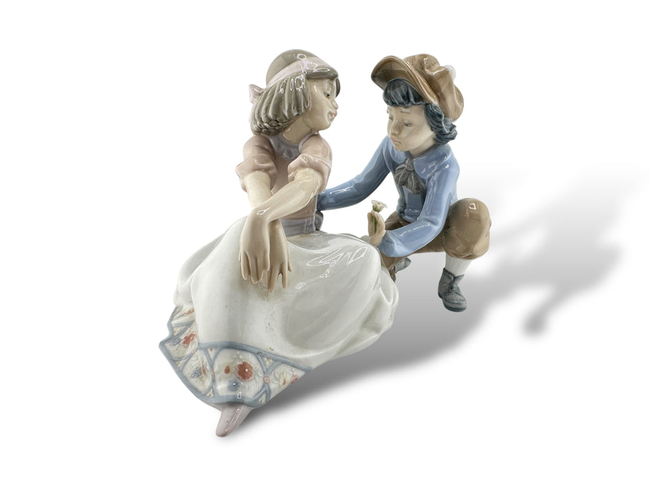 Retired Lladro No 5454 -For Me? A Boy Giving A Girl A Flower, No Box , Couple Figurine