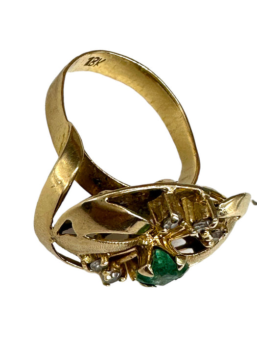 Antique 18k Gold, Diamond & Emerald Ring, size 6-EZ Jewelry and Decor