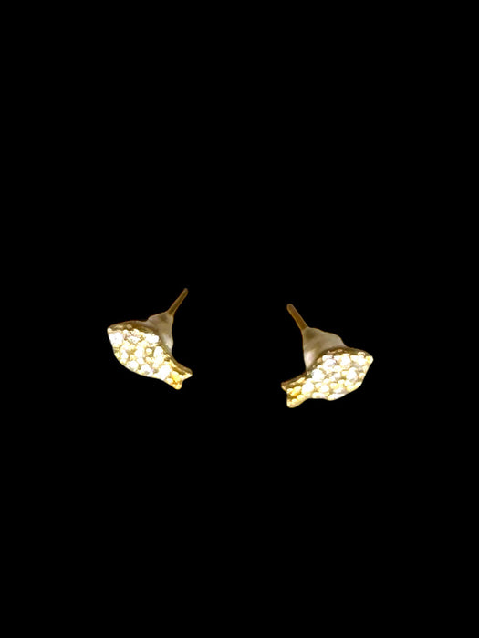 18k Gold, Fish Small Stud Earrings with Crystals-EZ Jewelry and Decor