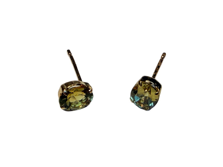 18K Gold Chrysoberyl Stud Earrings | Natural Gemstone Earrings, Minimalist Design