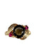 18k Gold & Ruby Ring with a Smoky Quartz Gemstone in Center, Size 4.7.-EZ Jewelry and Decor