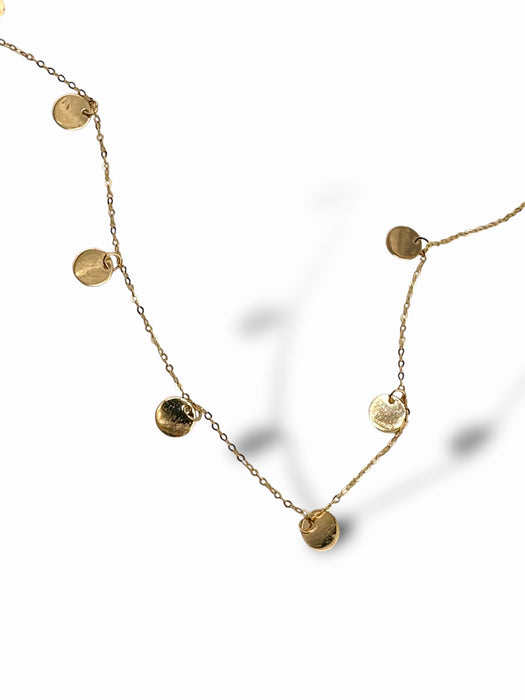 Polished Disk Circle Station Necklace 10k Gold. 18"