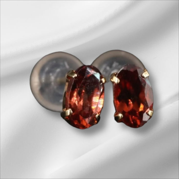 18K Gold Natural Mocha Zircon Stud Earrings, Small Gold Stud Earrings with Zircon Gem-EZ Jewelry and Decor