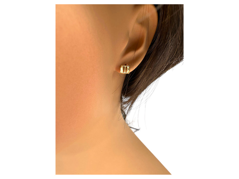 18k Gold Earrings Square with  Pause, Reward  Signes Stud Earrings-EZ Jewelry and Decor