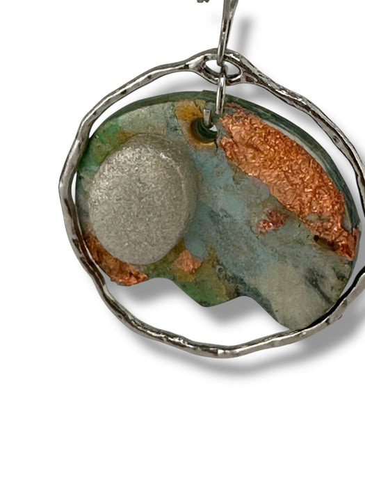 Floral Modern Dangle Earrings – Handmade Polymer Clay Earrings with Metallic Accents, Lightweight 2.2”