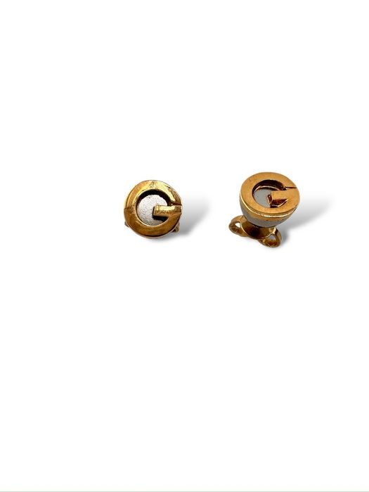 Vintage Authentic Gucci 18K Gold Earrings, 750 Gucci G Design Stud earrings, .27"