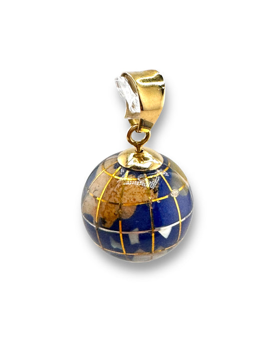 18K Gold Blue Globe Pendant Gold and Enamel Globe Pendant, 5.3g Half inch