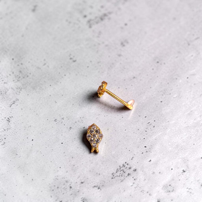 18k Gold, Fish Small Stud Earrings Dainty Earrings, February- March Symbol