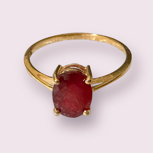 14k Gold Ring With 1.5 Ct Ruby Size 7.5, Oval Four Prong Ruby Solitaire Ring-EZ Jewelry and Decor