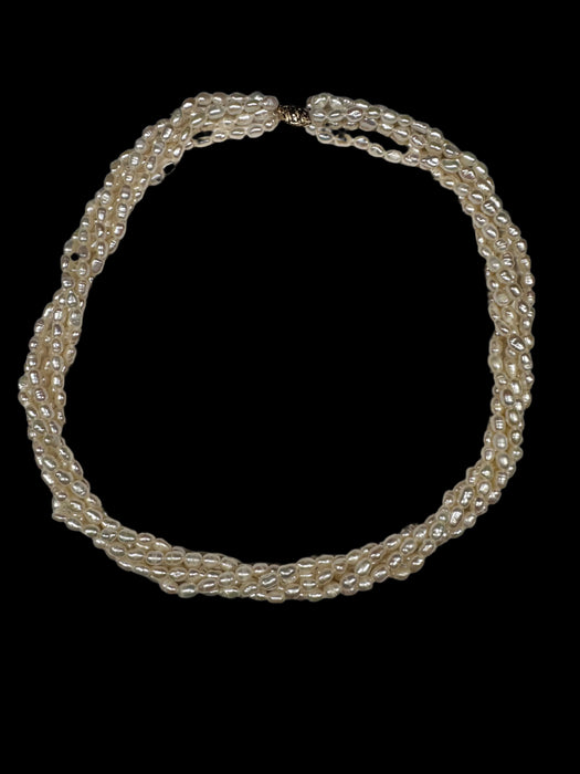 Fresh Water PEARL NecklaceFive strands w/ 14kt Gold Clasp, 18" , Vintage-EZ Jewelry and Decor