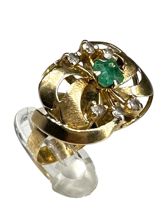 Antique 18k Gold, Diamond & Emerald Ring, size 6-EZ Jewelry and Decor