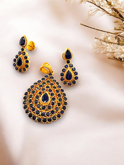 22k Gold and Sapphire Drop Design Set of Earring and Pendant . Buy as Set or Separately  18.74g