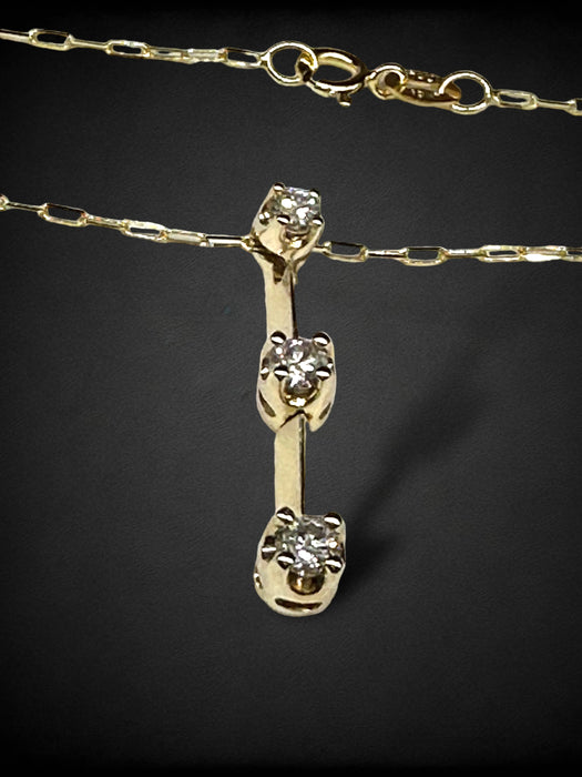 10K Gold Pendant  Necklace with Three Graduate Diamonds Italy. 18"-EZ Jewelry and Decor