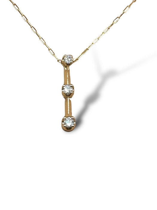 10K Gold Pendant  Necklace with Three Graduate Diamonds Italy. 18"-EZ Jewelry and Decor