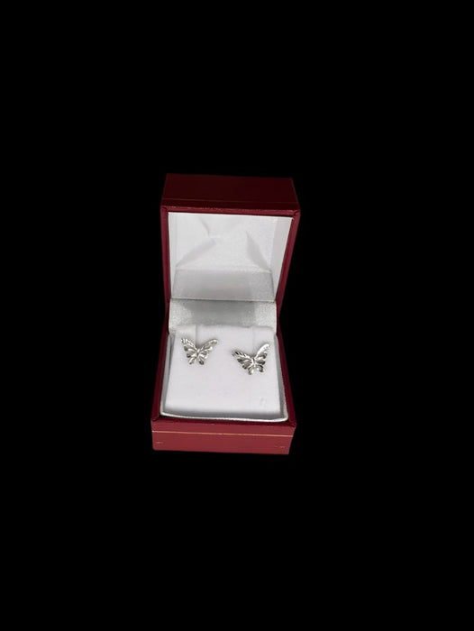 18k White Gold Butterfly Stud Earrings. 0.5"-EZ Jewelry and Decor