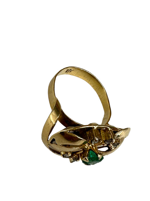 Antique 18k Gold, Diamond & Emerald Ring, size 6-EZ Jewelry and Decor