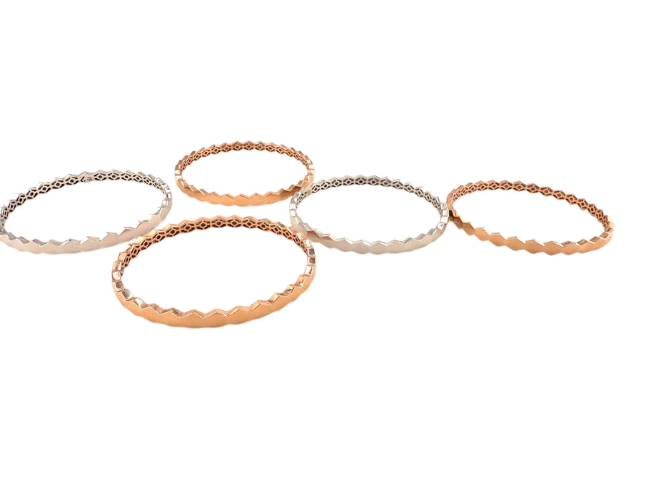 18k Modern Geometric Bangles Bracelet , Rose Gold And White Gold, Size 2,Modern Bracelets.  43.23g