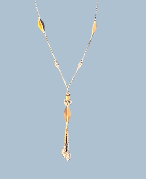 18K Yellow Gold Strand 33”Y Necklace with Geometric Stations-EZ Jewelry and Decor