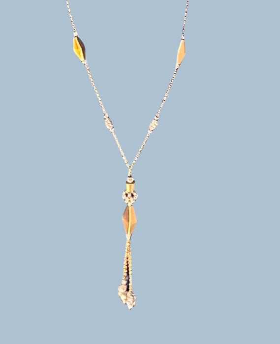 18K Yellow Gold Strand 33”Y Necklace with Geometric Stations-EZ Jewelry and Decor