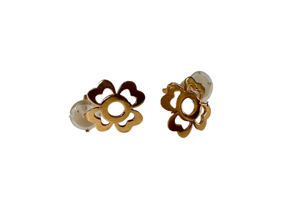 18k Gold, Flower Design Stud Earrings-EZ Jewelry and Decor