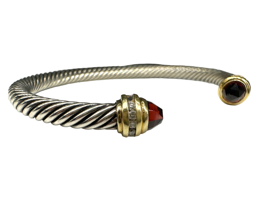 DAVID YURMAN Tourmaline & Diamond Cuff Bracelet in 18K Gold  and Sterling Silver.-EZ Jewelry and Decor