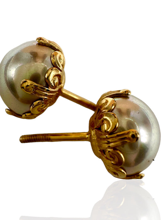 14kt Yellow Gold Pearl Studs Earrings-EZ Jewelry and Decor