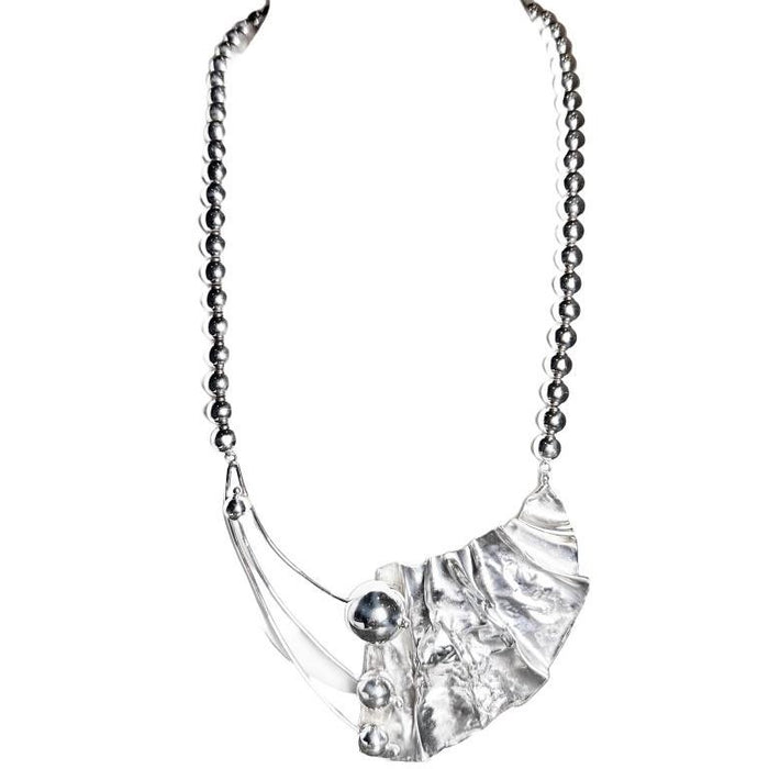 Avi Soffer Modern Abstract Silver Bead Statement Necklace-EZ Jewelry and Decor