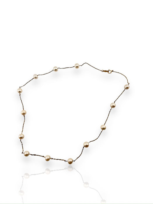 10K Gold  and White FreshwaterCultured Pearls Choker Necklace, 16"