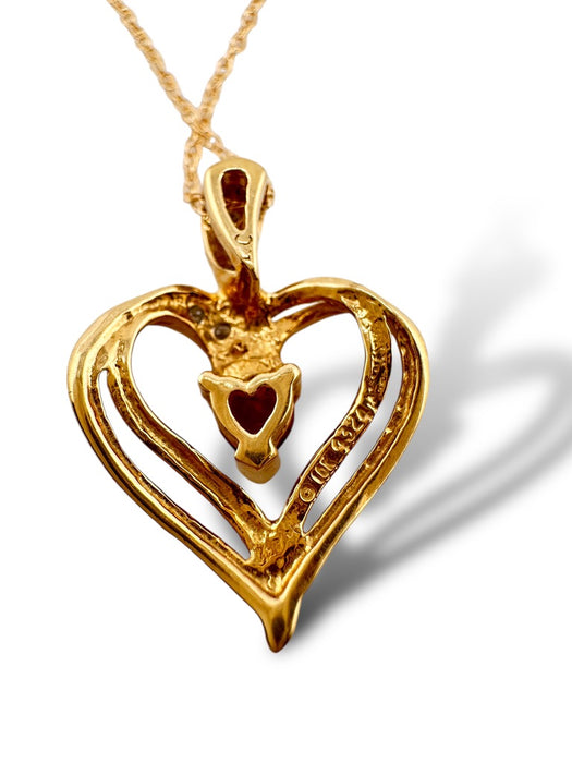 Pendant Necklace in Ruby & Diamond Swirl Heart Pendant 10k Yellow Gold-EZ Jewelry and Decor