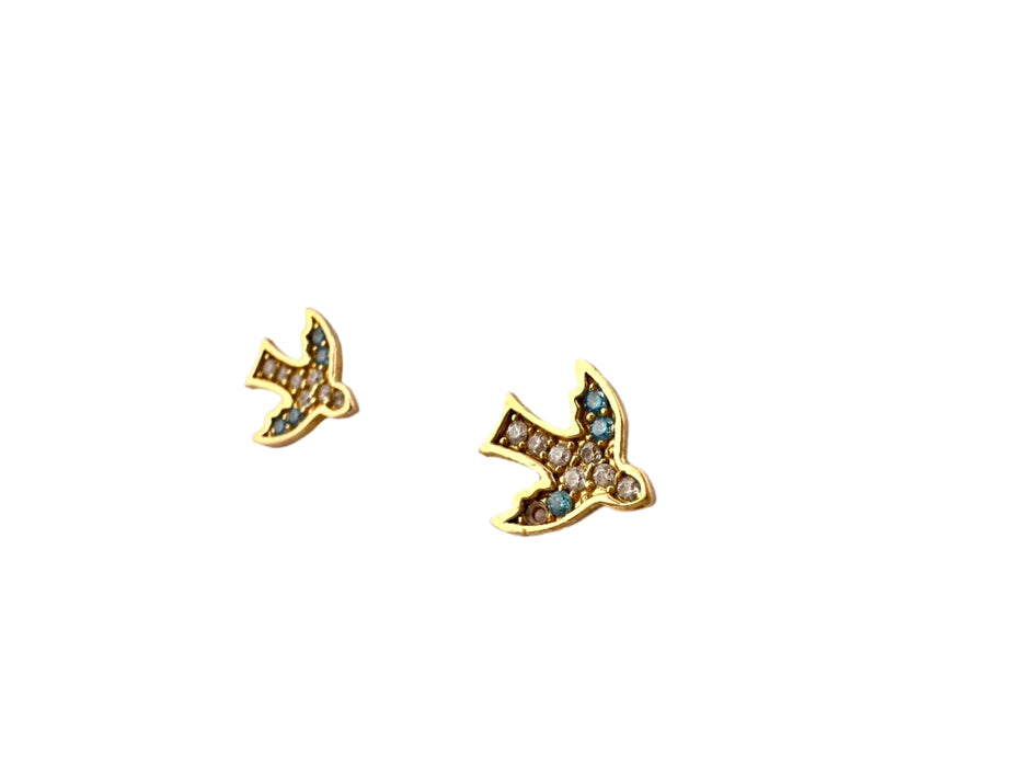 18k Gold Swallow Bird Stud Earrings, Small gold earrings.-EZ Jewelry and Decor