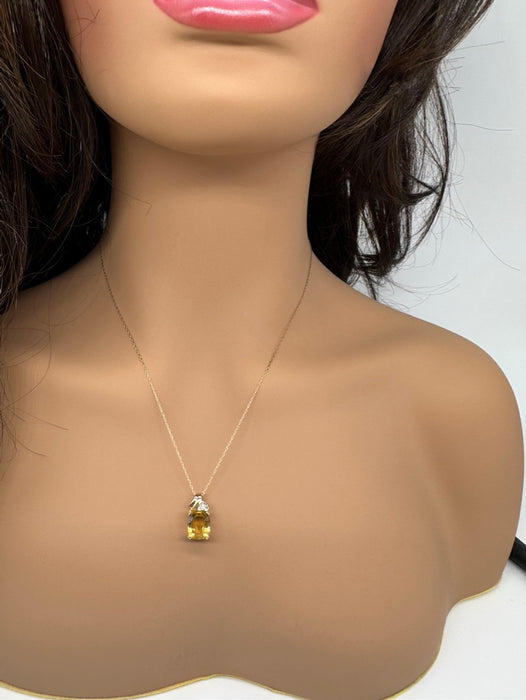 Necklace 14K Gold Delicate Chain with Yellow Citrine and Diamond, 19"-EZ Jewelry and Decor