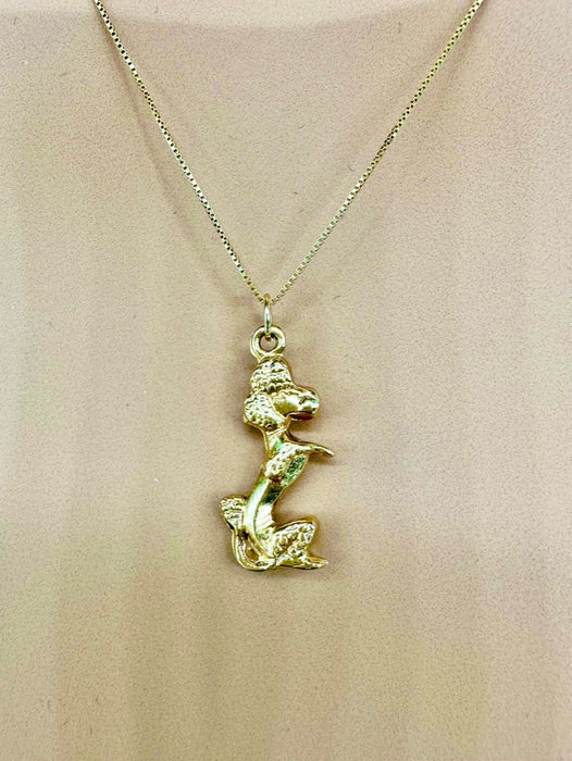 18k Gold Poodle Pendant Necklace 1 inch T, 18" Chain 14k gold,.Standing Poodle , Pendant Necklace-EZ Jewelry and Decor