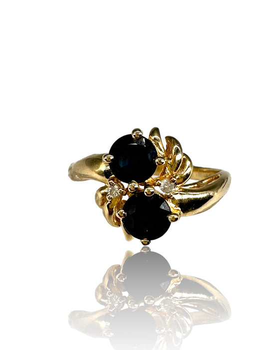 14k Gold, Diamond, and Dark Blue Sapphire Ring , Size 6.5-EZ Jewelry and Decor