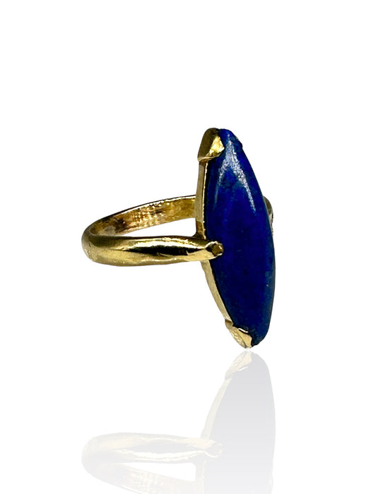 Ring in 18k Gold & Lapis Lazuli -Dinner Ring in gold and Blue Almond Shape Lapis, Size 7