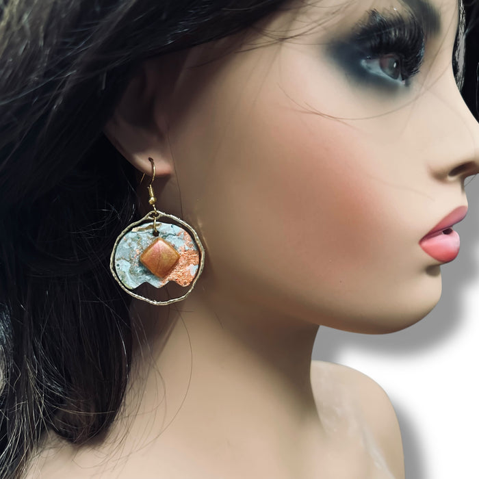 Floral Modern Dangle Earrings – Handmade Polymer Clay Earrings with Metallic Accents, Lightweight 2.2”