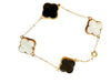 18k Gold Bracelet with Mother of Pearl and Onyx Clover , 4 motifs, 8.5”. 8.7g-EZ Jewelry and Decor