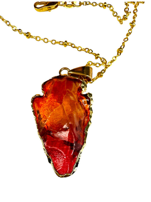 Stylish Arrowhead glass pendant on 17 in chain stamped 18k GF-EZ Jewelry and Decor