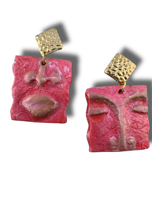 Handmade Modern Polymer Clay Earrings, Abstract Face Design Different Colors, Minimalist, Eyes, Lip Earrings.2.5”