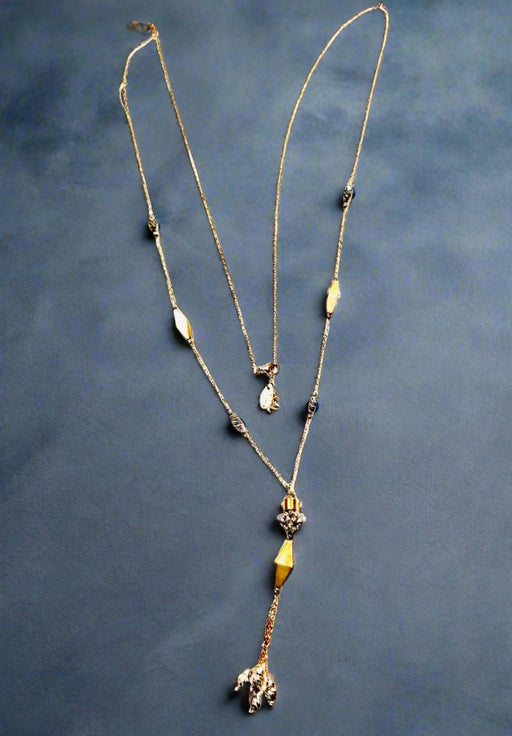 Jewelry - 18K Yellow Gold Strand 33”Y Necklace With Geometric Stations