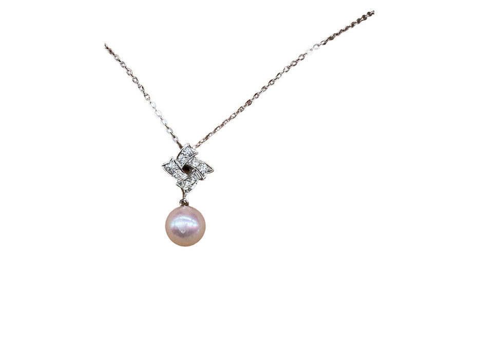 18K Diamond & Pearl Pendant Necklace18.5inch.-EZ Jewelry and Decor