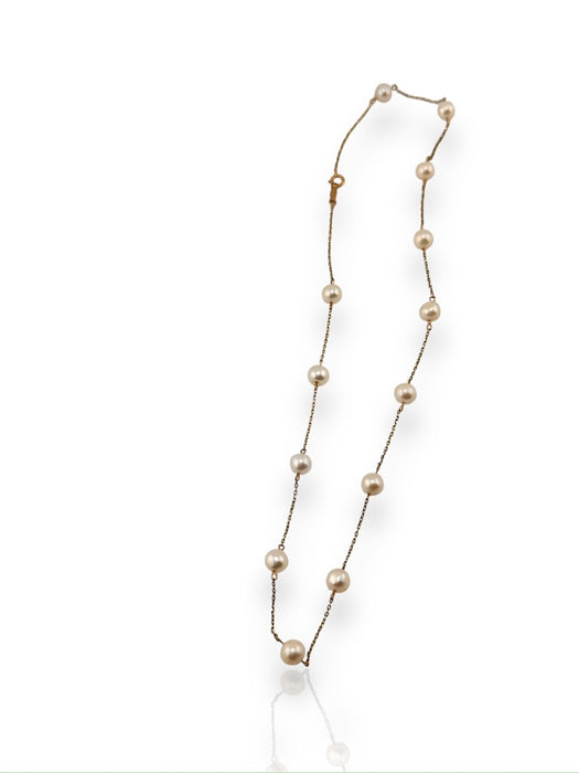 10K Gold  and White FreshwaterCultured Pearls Choker Necklace, 16"