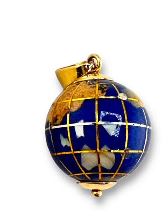 18K Gold Blue Globe Pendant Gold and Enamel Globe Pendant, 5.3g Half inch