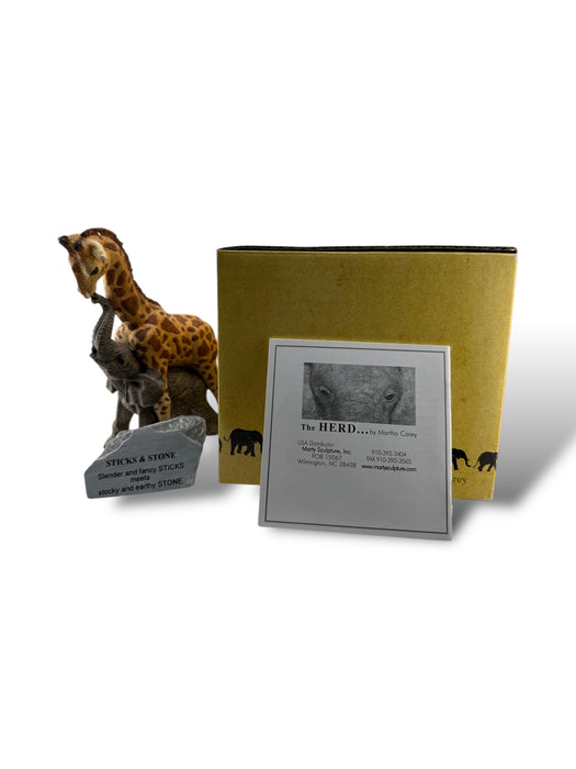 Giraffe & Elephant Figurine. Martha Carey, Sticks & Stones, Giraffe & Elephant Figurine in Original Box