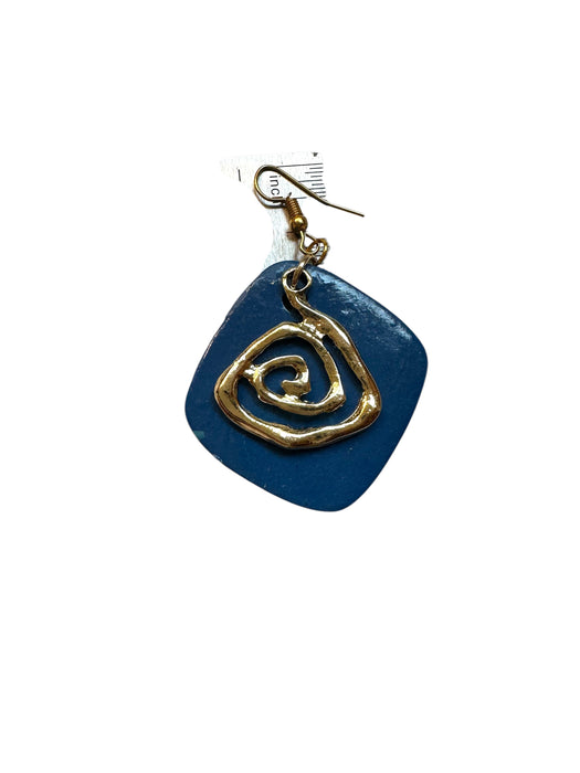 Handmade Modern Earrings, minimalist, Geometric polymer clay, Blue and Gold, 2.5"