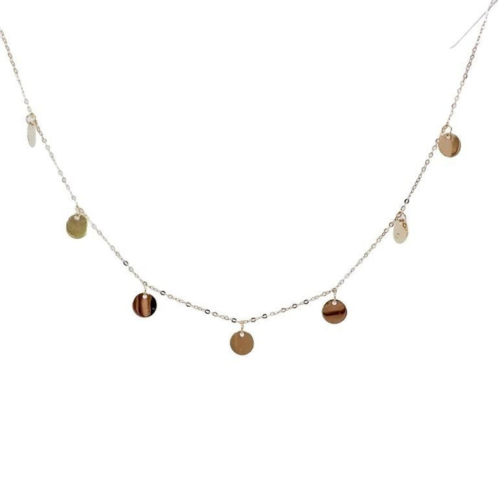 Polished Disk Circle Station Necklace 10k Gold. 18"