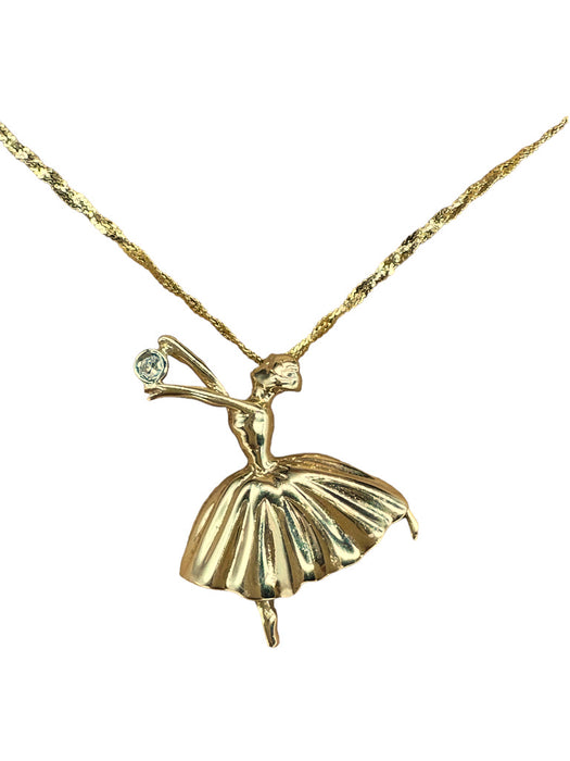 Gorgeous 14K Gold &  2.20 mm Diamond Ballerina Pendant Necklace. 16"-EZ Jewelry and Decor