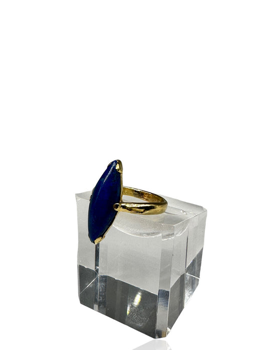 Ring in 18k Gold & Lapis Lazuli -Dinner Ring in gold and Blue Almond Shape Lapis, Size 7