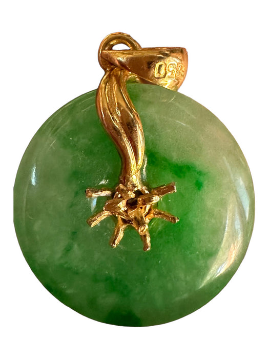 Jade and Diamond Pendant Disk, 1in T. 20k Gold, Diamond and Jade, Vintage Chinese Jewelry-EZ Jewelry and Decor